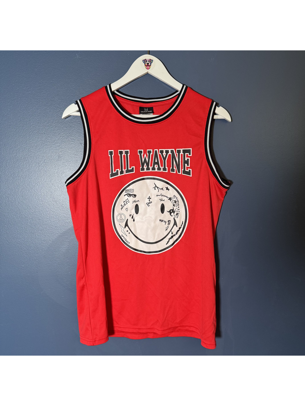 Lil Wayne 2022 Smiley Face Basketball Jersey Red #8 Hip Hop Unisex Small